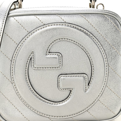 Gucci Metallic Sakai Be Green Calfskin Diagonal Stitched Blondie Top Handle Bag Silver 8 of 10