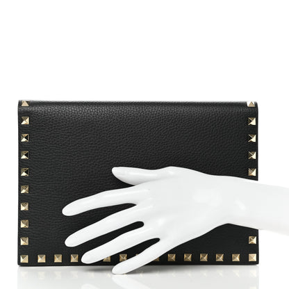 Valentino Garavani Pebbled Calfskin Rockstud Flap Clutch Black 2 of 9