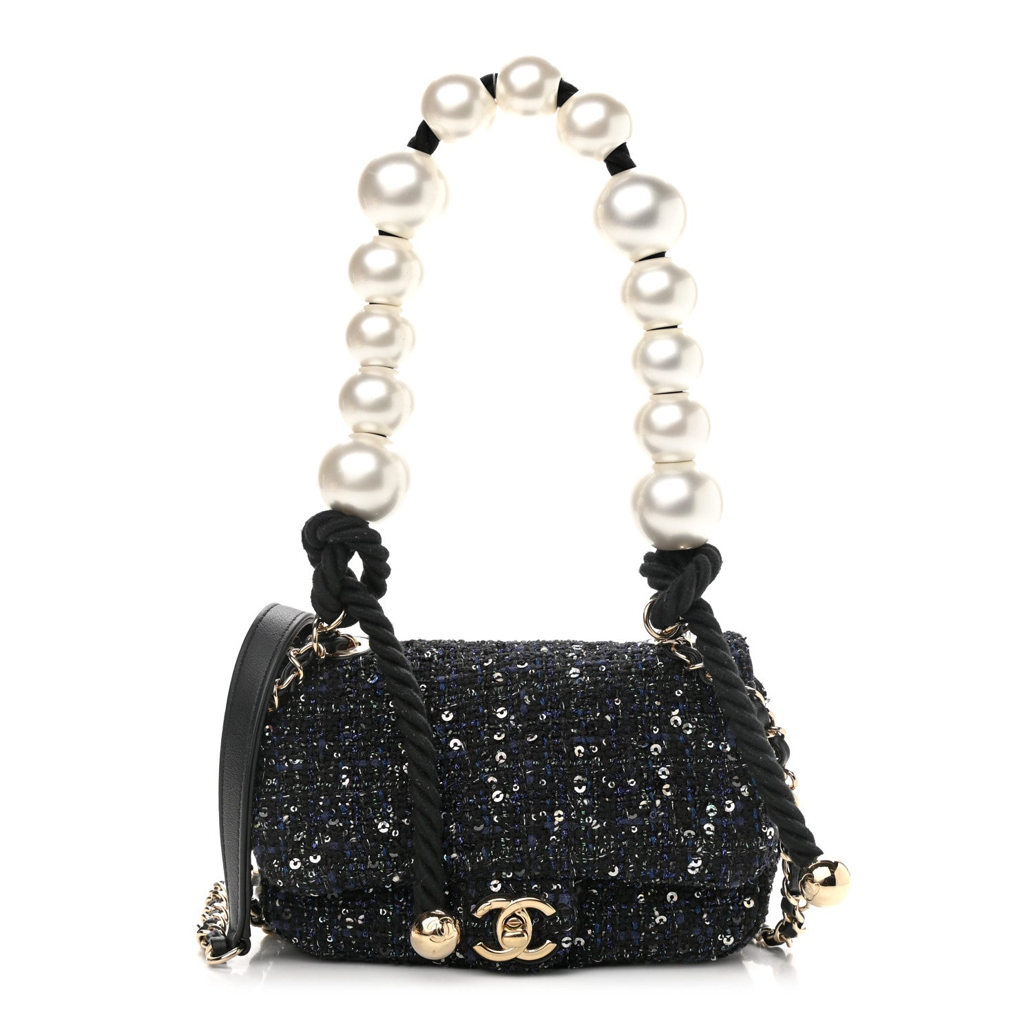 Chanel Tweed Mini Pearl Handle Flap Black Ecru 1 of 10
