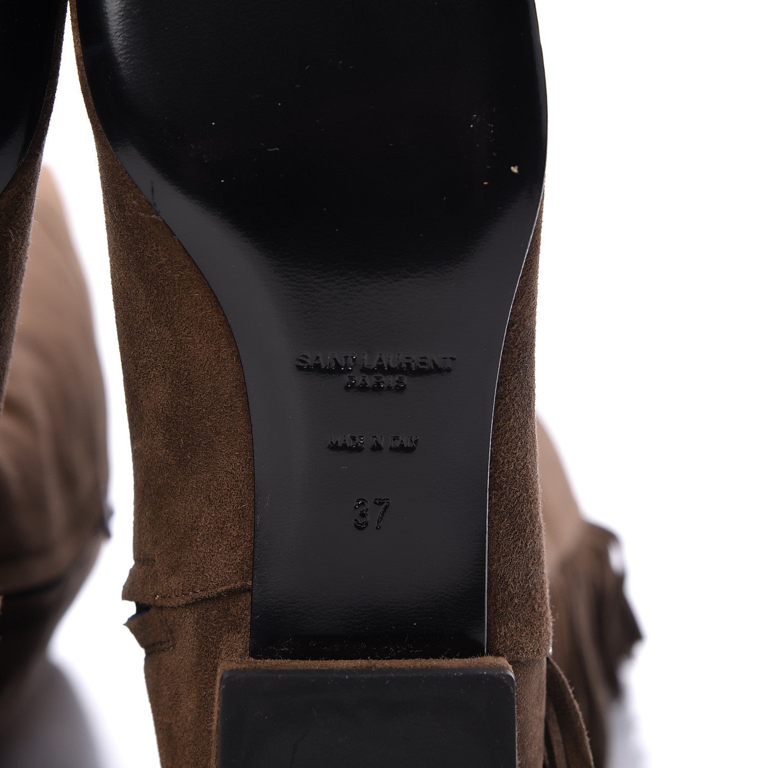 Saint Laurent Suede Goatskin BB 20 Over The Knee Fringed Boots 37 Coffee Brown 6 of 8