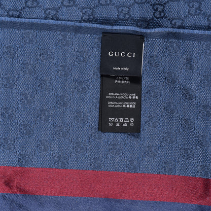 Gucci Wool Silk GG Monogram Web Verbier Fringe Scarf Sapphire Bordeaux 3 of 3