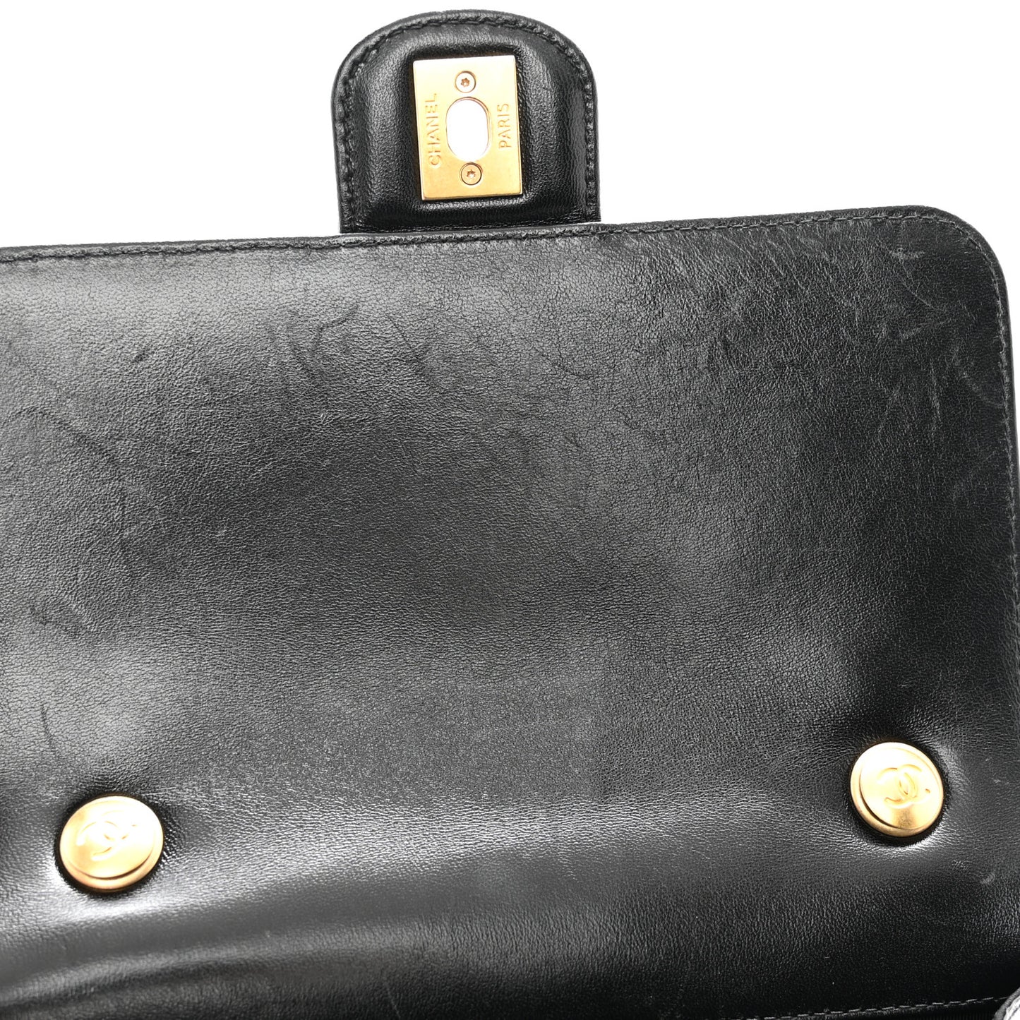 Shiny Lambskin Quilted Mini Flap Black