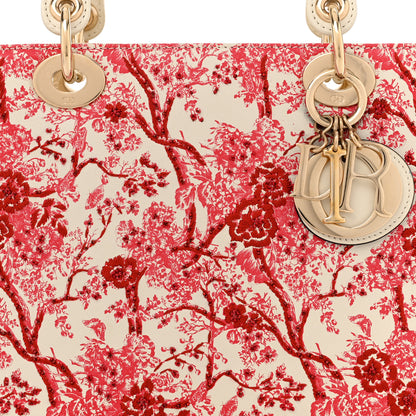 Christian Dior Lambskin Embroidered Floral Toile de Jouy Medium Lady Dior White Red 8 of 11