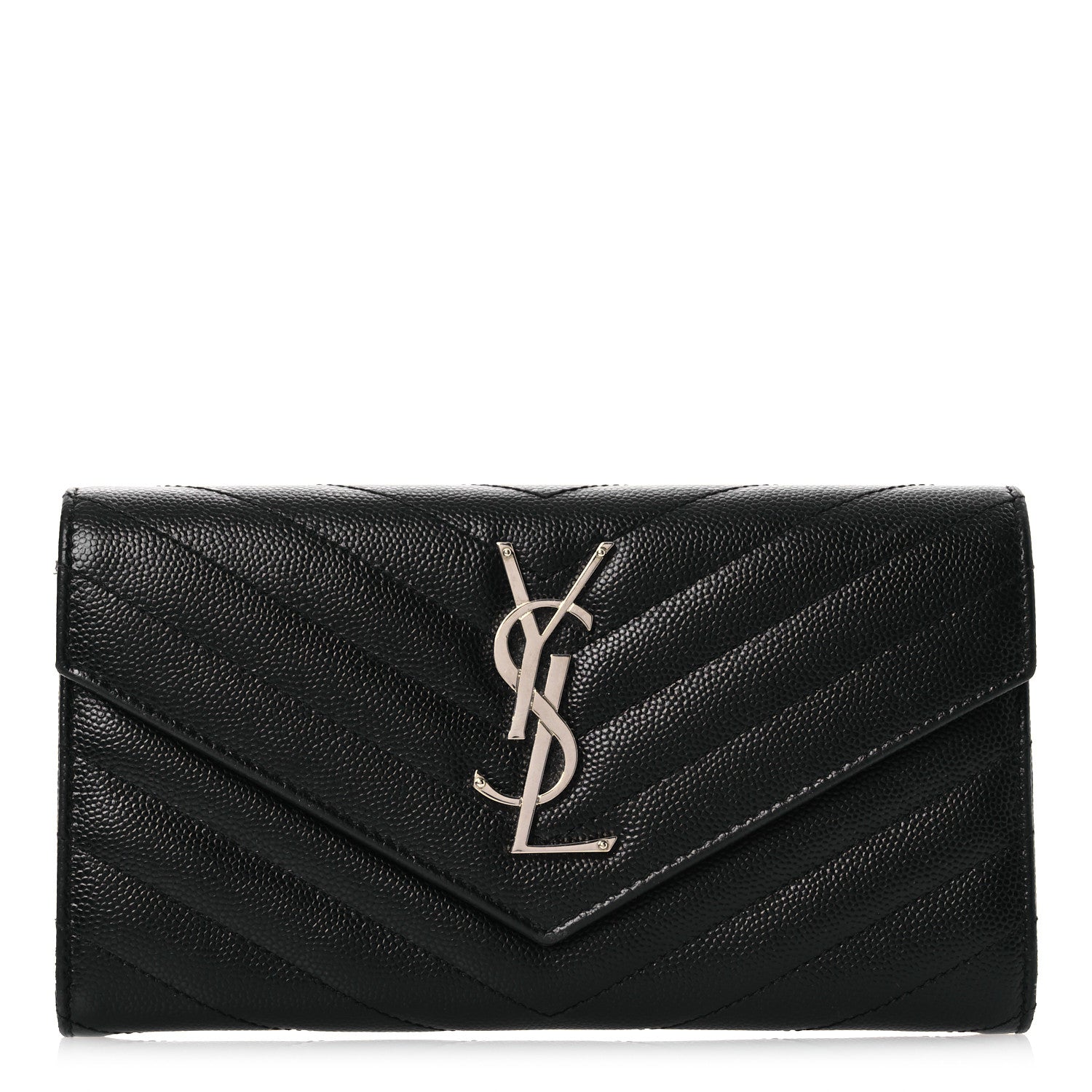 Saint Laurent Grain De Poudre Matelasse Chevron Monogram Flap Wallet Black 1 of 16