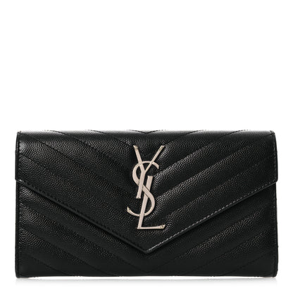 Saint Laurent Grain De Poudre Matelasse Chevron Monogram Flap Wallet Black 1 of 16