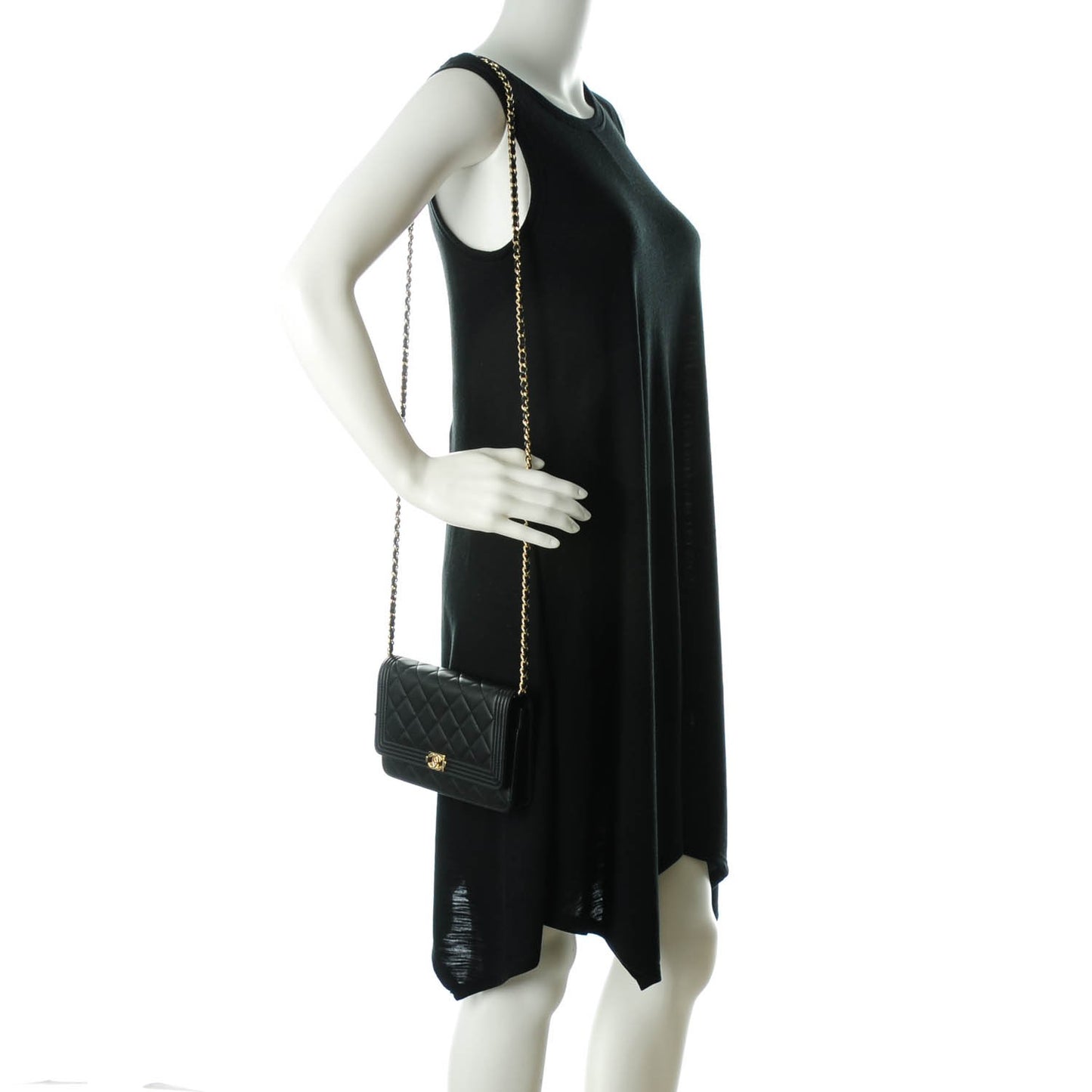 Lambskin Quilted Boy Wallet On Chain WOC Black