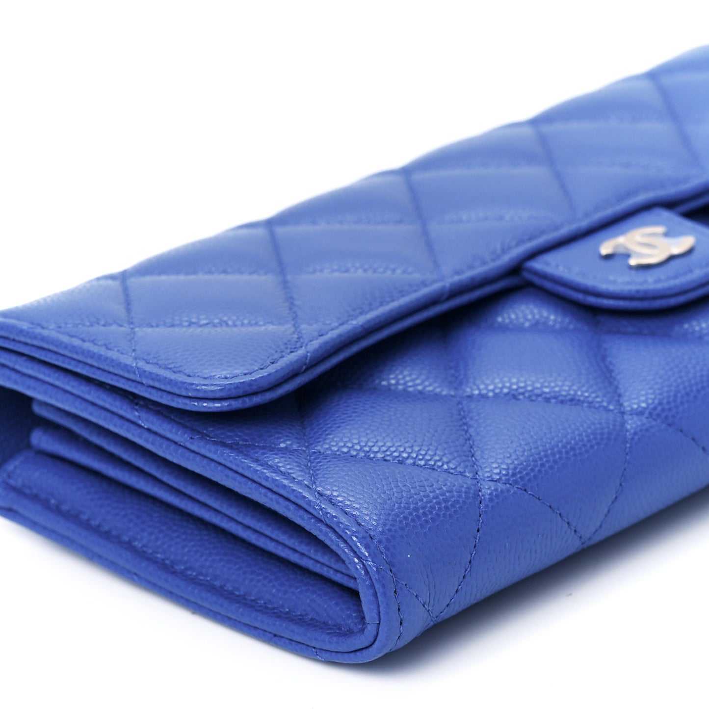 Caviar Quilted Large Gusset Flap Wallet Blue