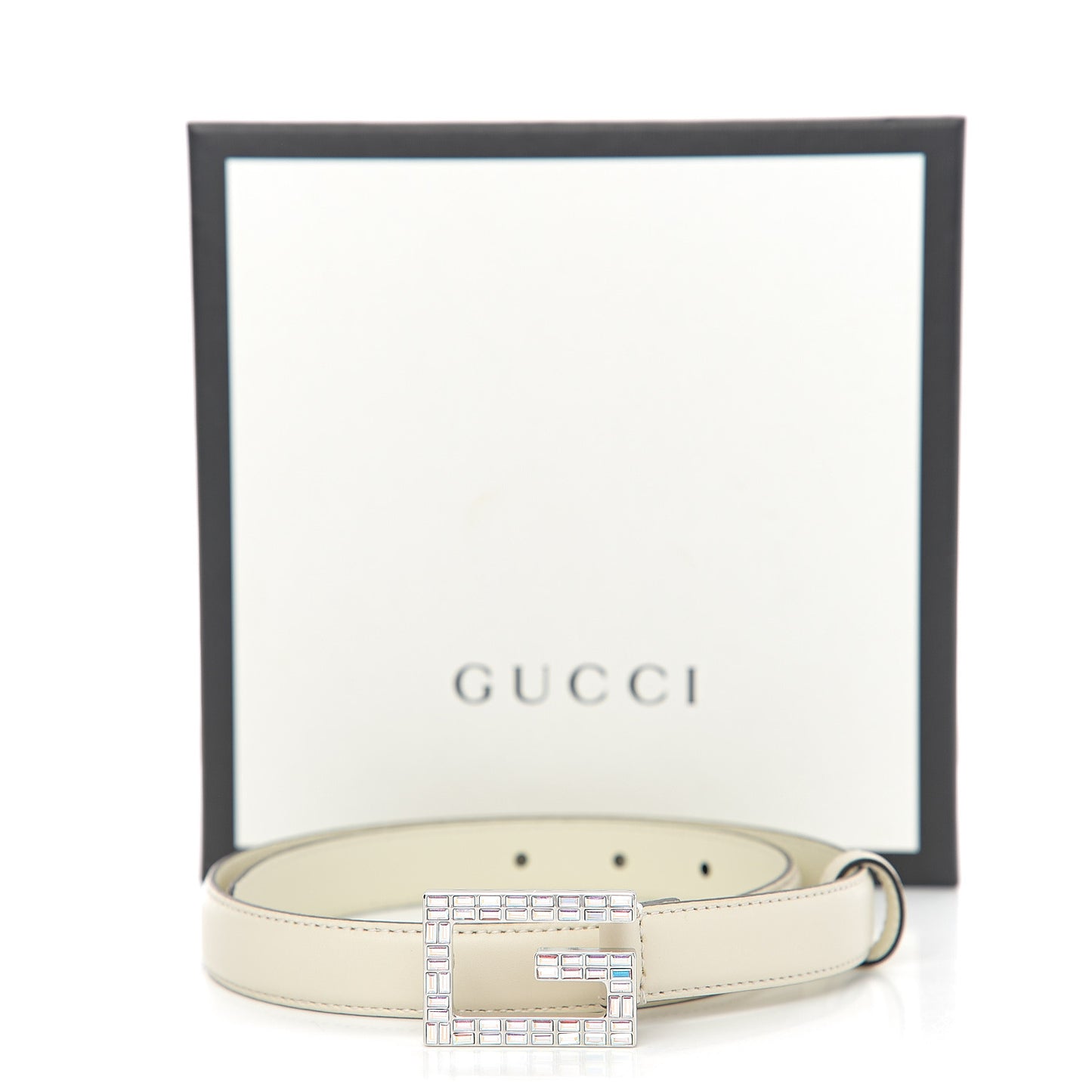 Moon Calfskin Crystal Square G Madelyn 20mm Belt 65 26 White