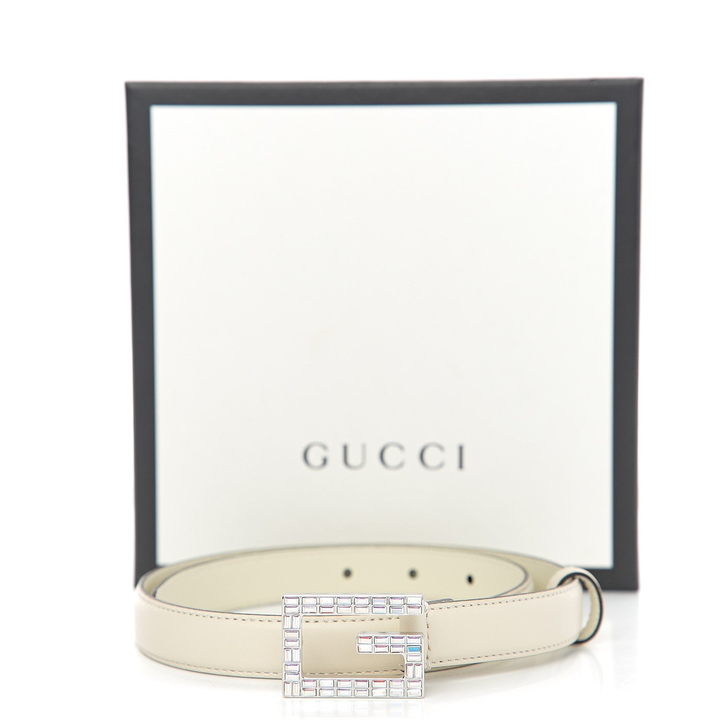 Gucci Moon Calfskin Crystal Square G Madelyn 20mm Belt 65 26 White 6 of 6