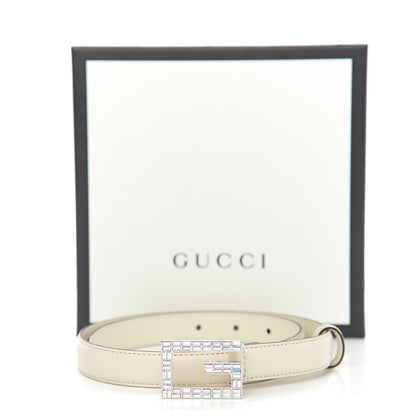 Gucci Moon Calfskin Crystal Square G Madelyn 20mm Belt 65 26 White 6 of 6