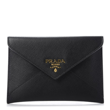 Prada Saffiano Metal Envelope Compact Wallet Black 1 of 7