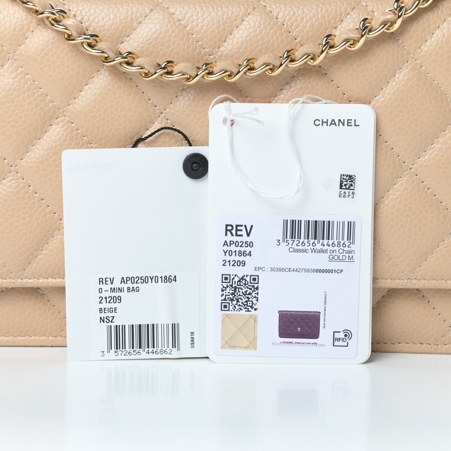 Chanel Caviar Quilted Wallet On Chain WOC Beige 14 of 14