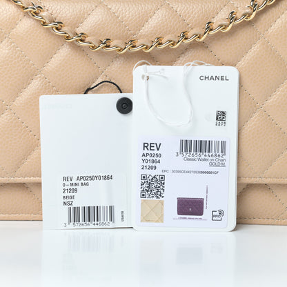 Chanel Caviar Quilted Wallet On Chain WOC Beige 14 of 14