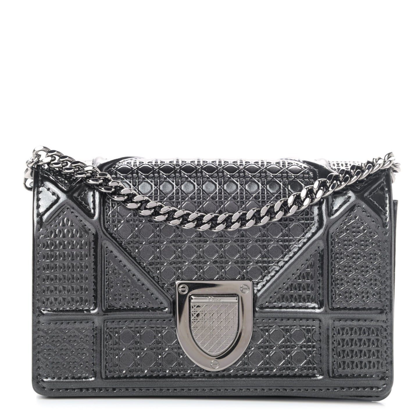 Metallic Patent Micro-Cannage Baby Diorama Flap Bag Onyx Black