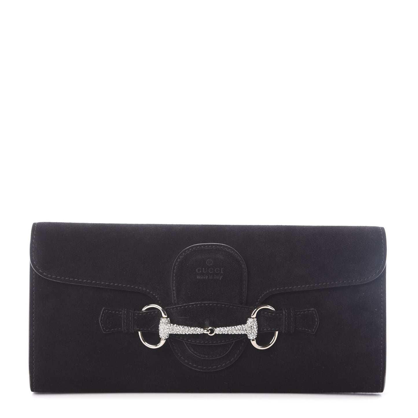 Suede Crystal Horsebit Broadway Clutch Black