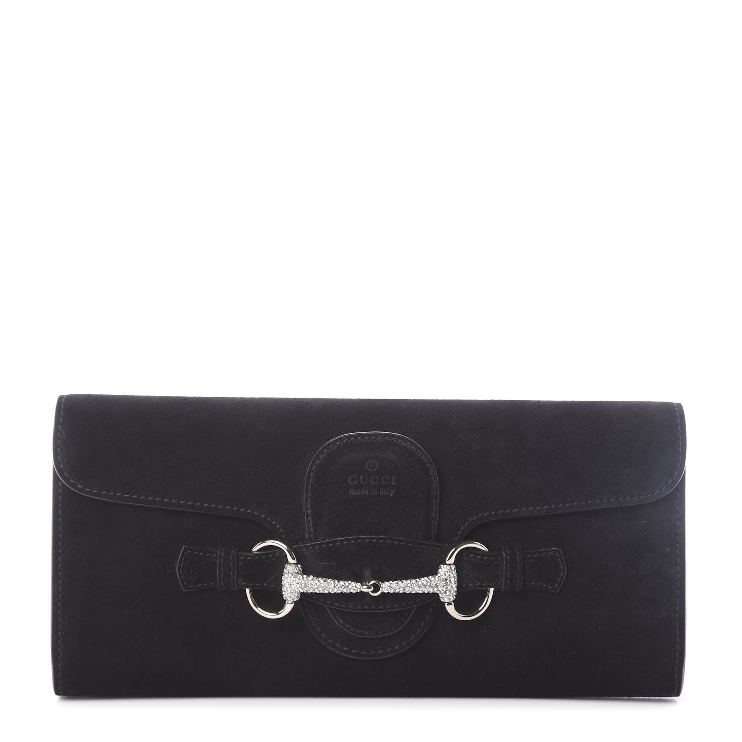 Gucci Suede Crystal Horsebit Broadway Clutch Black 1 of 6