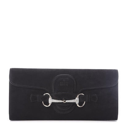 Gucci Suede Crystal Horsebit Broadway Clutch Black 1 of 6