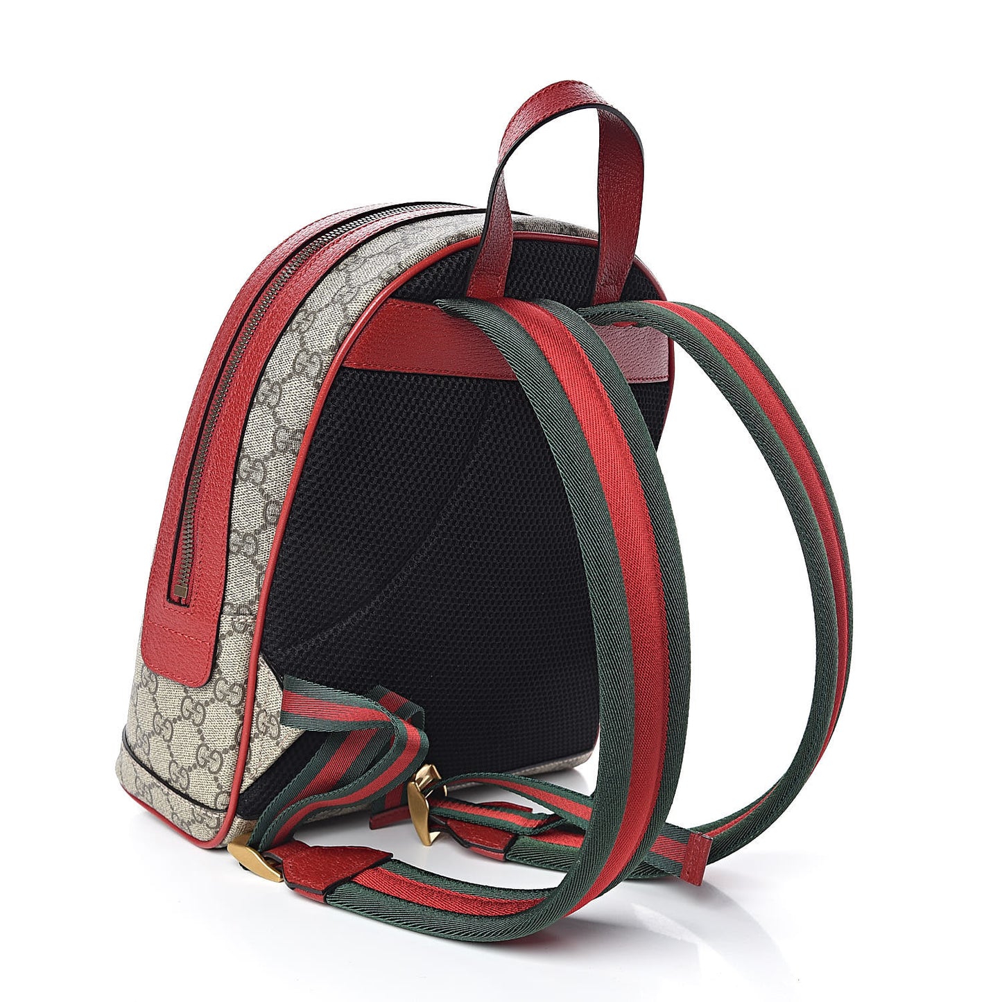GG Supreme Monogram Web Bosco Patch Dome Backpack Beige Malva Hibiscus Red