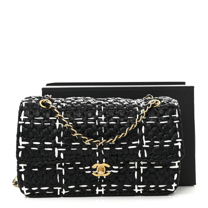 Chanel Raffia Effect Medium Tweedy Flap Bag Black White 11 of 11