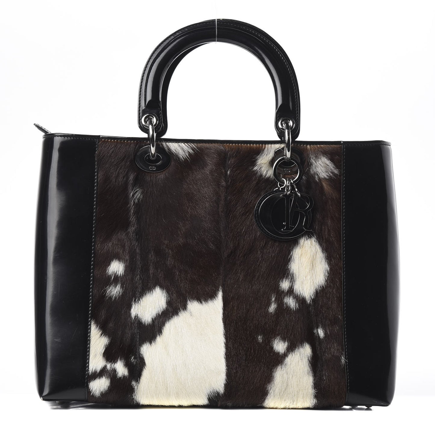 Patent Pony Hair Large Lady Dior Black