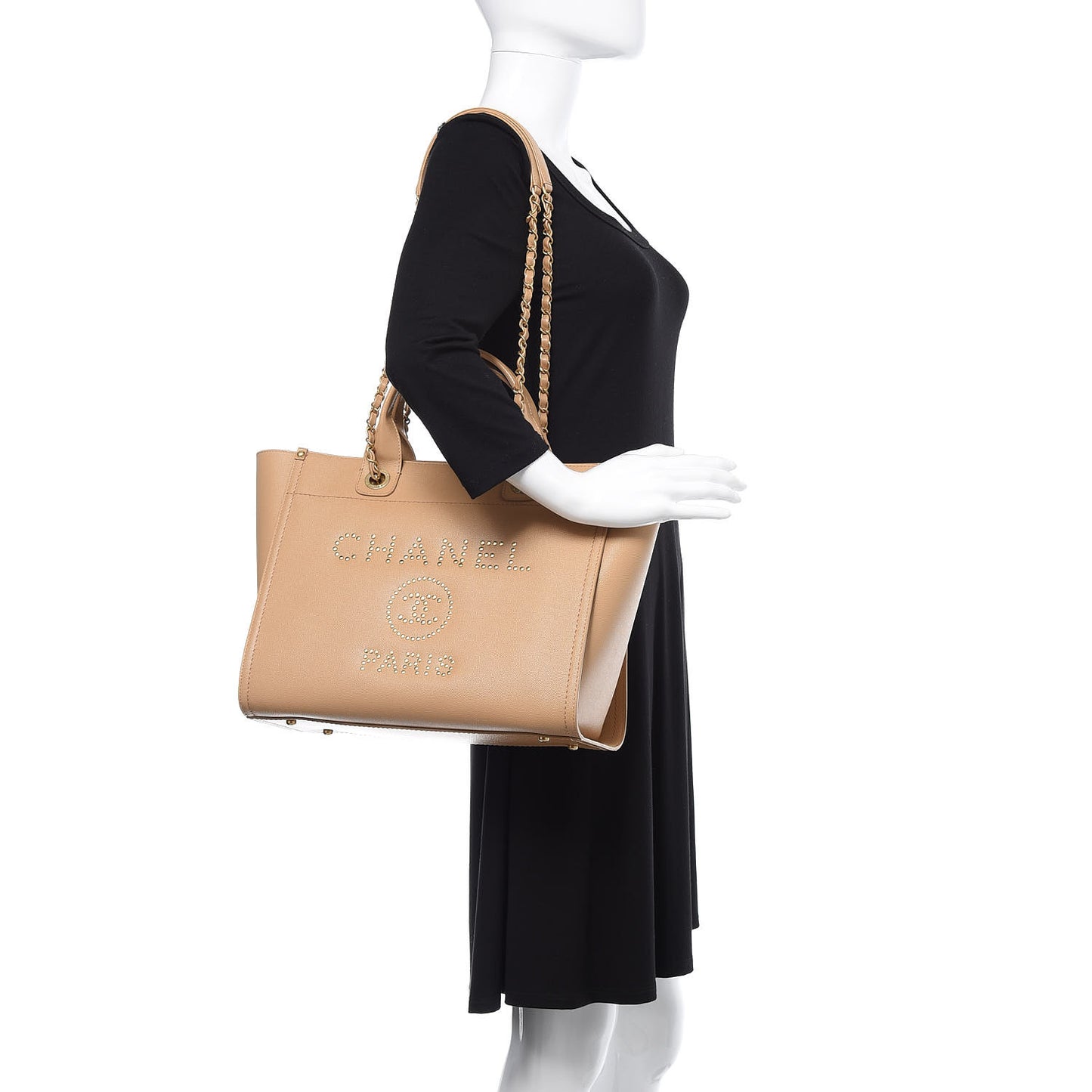 Caviar Small Studded Deauville Tote Beige