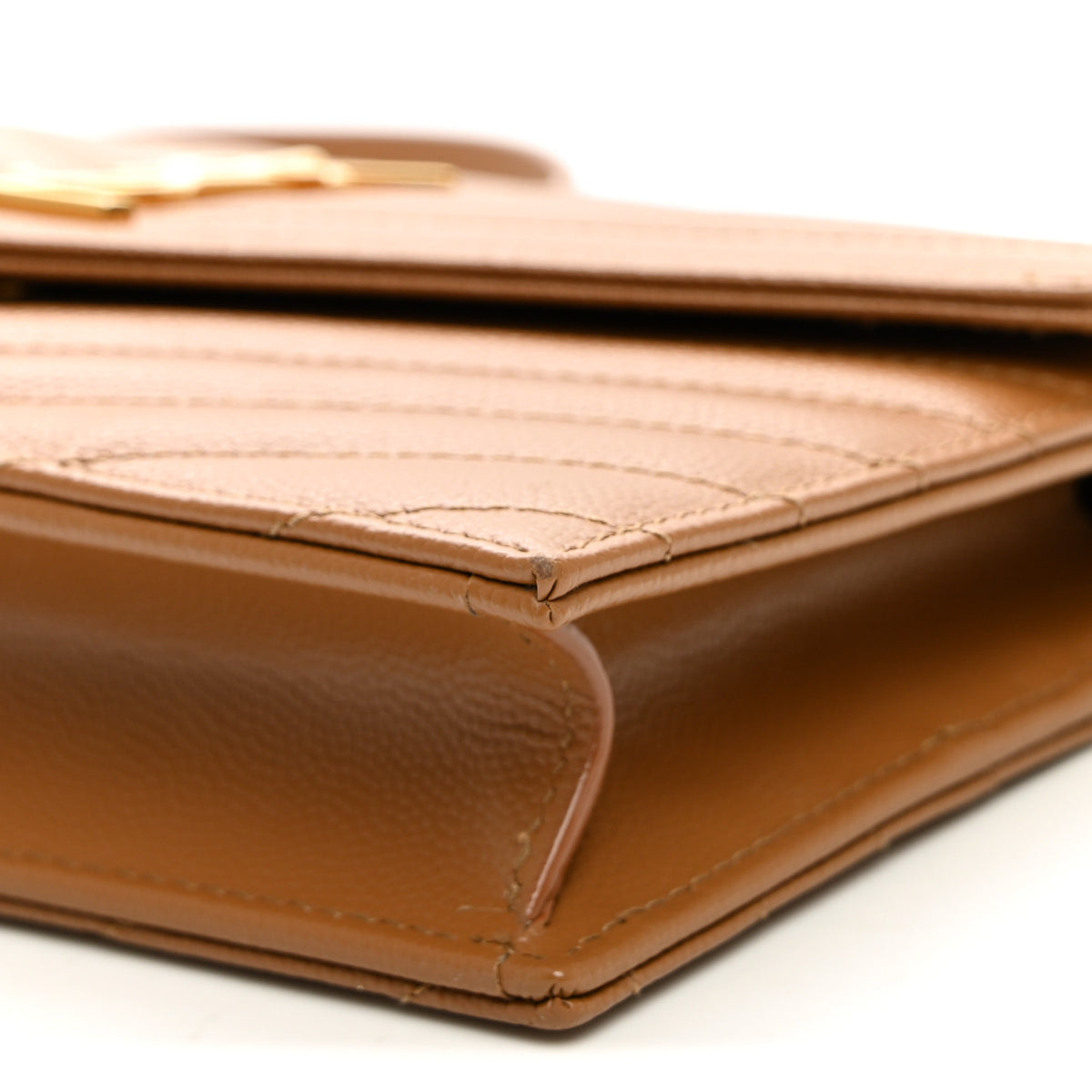 Grain De Poudre Matelasse Chevron Monogram Envelope Chain Wallet Natural Dark