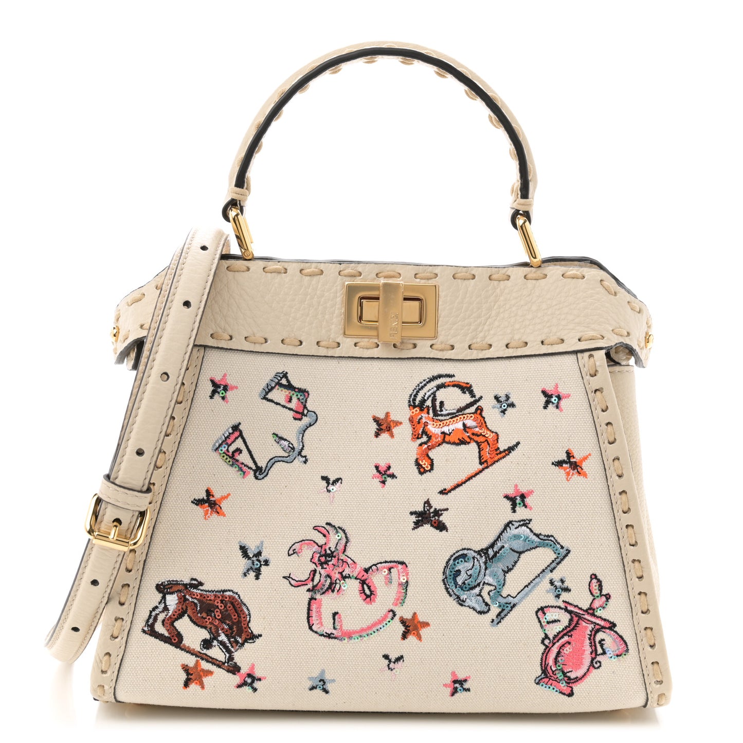 Canvas Cuoio Romano Selleria Astrology Mini Peekaboo Iconic Satchel Camelia