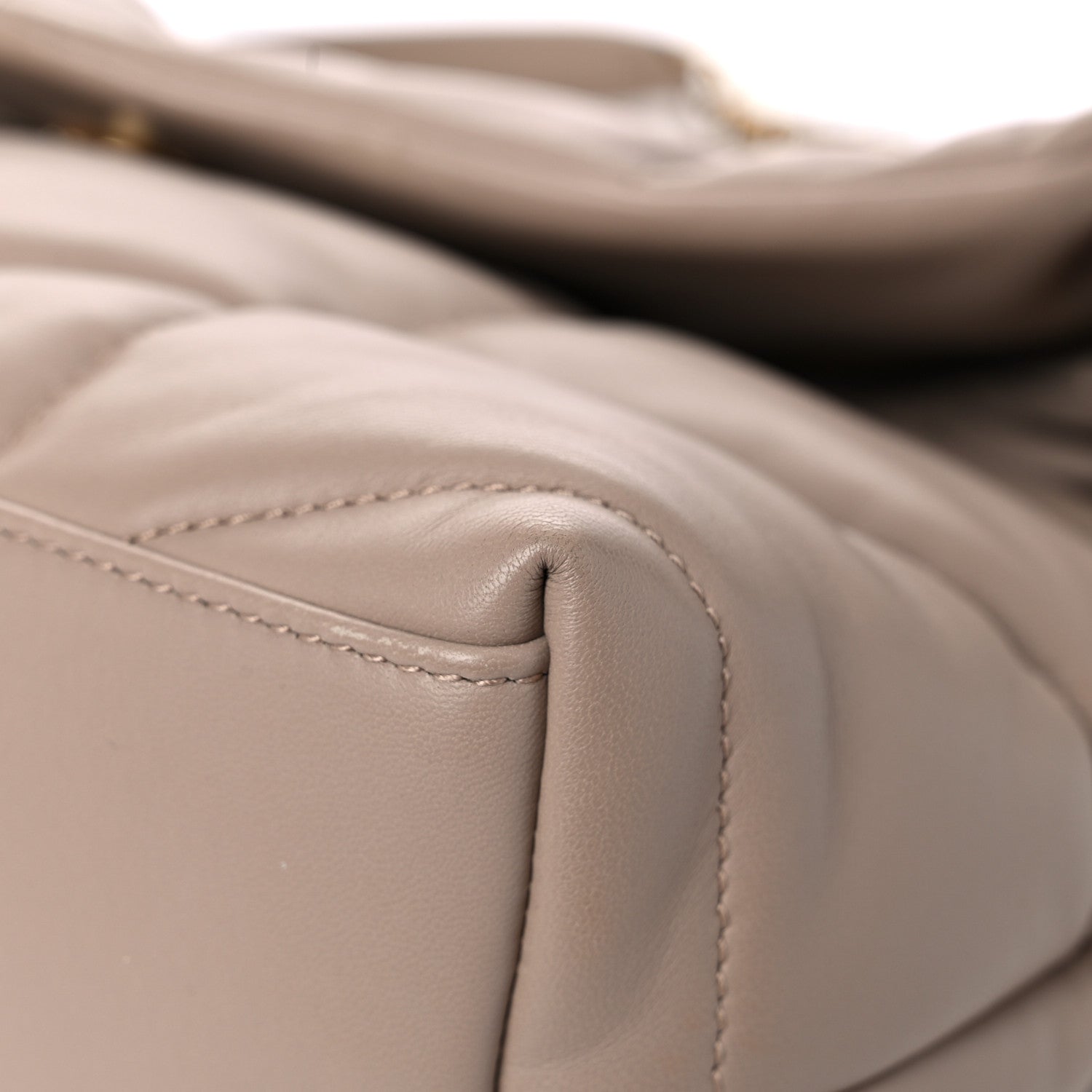 Saint Laurent Lambskin Quilted Small Loulou Puffer Monogram Chain Satchel Dark Beige 10 of 12