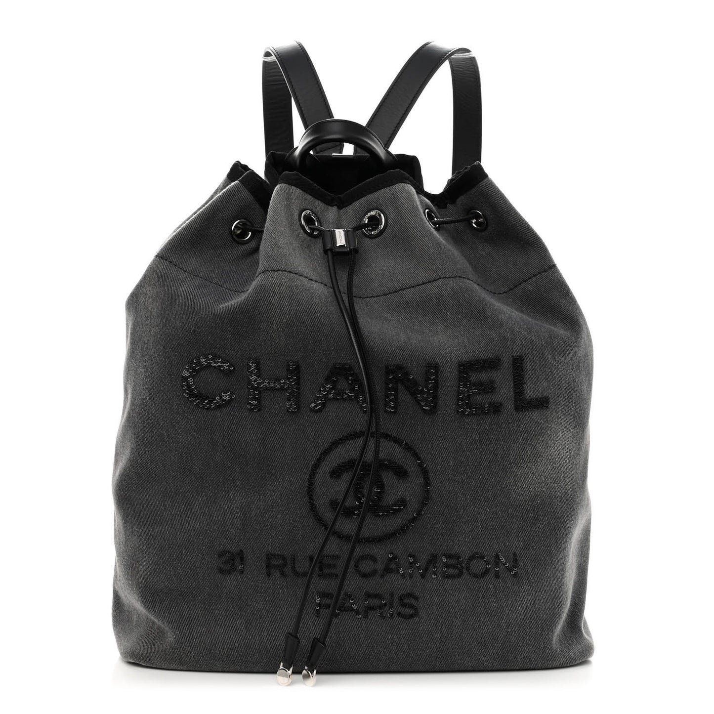 Canvas Sequin Large Deauville Backpack Charcoal