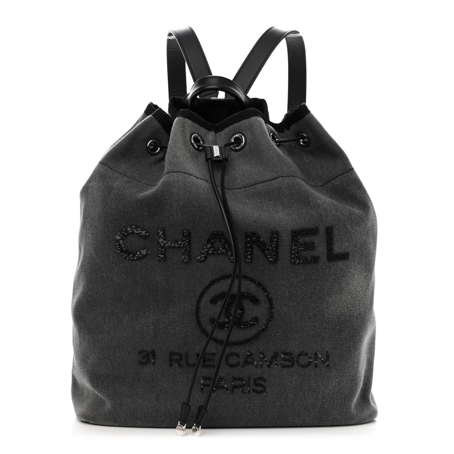 Chanel Canvas Sequin Large Deauville Backpack Charcoal 1 of 9