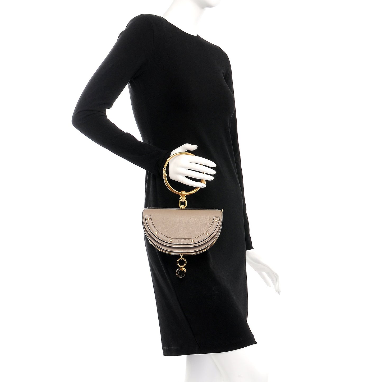 Calfskin Small Nile Bracelet Minaudiere Bag Motty Grey