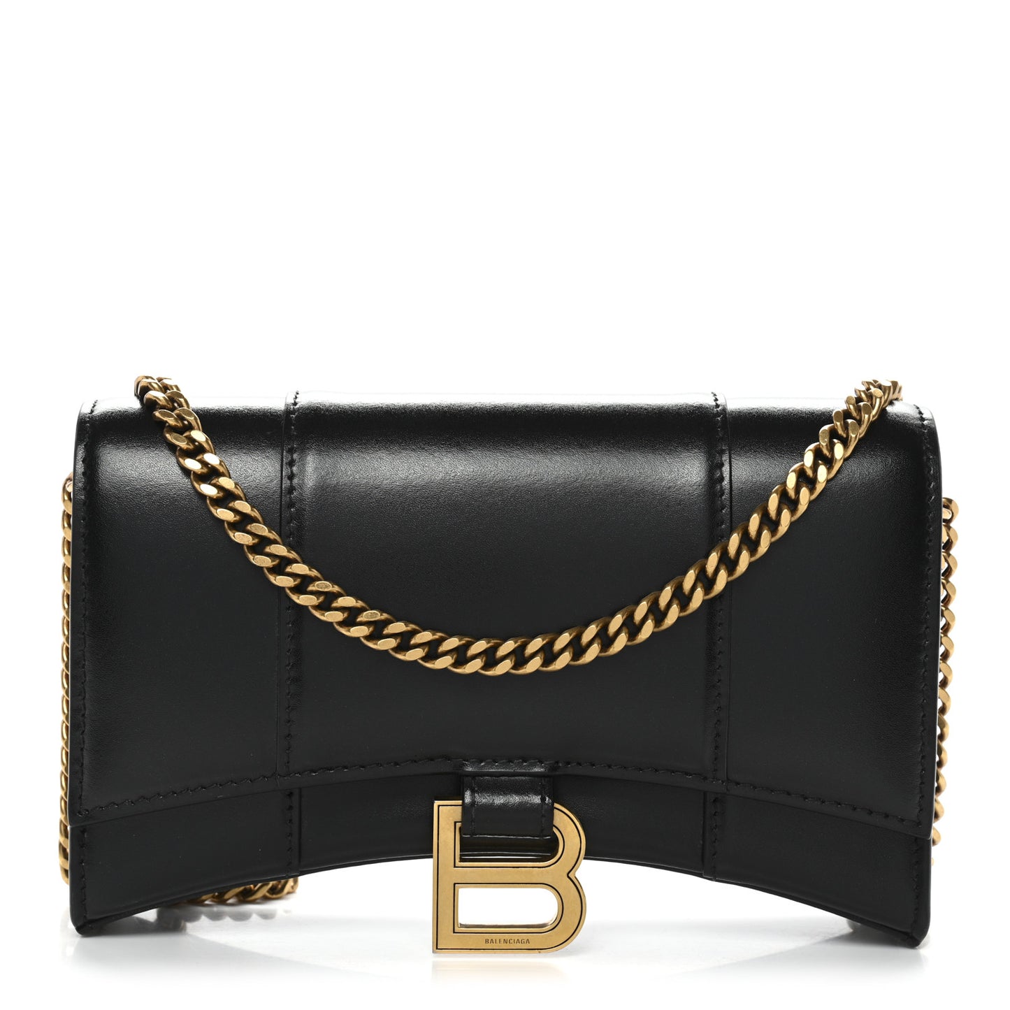 Shiny Box Calfskin Hourglass Chain Bag Black