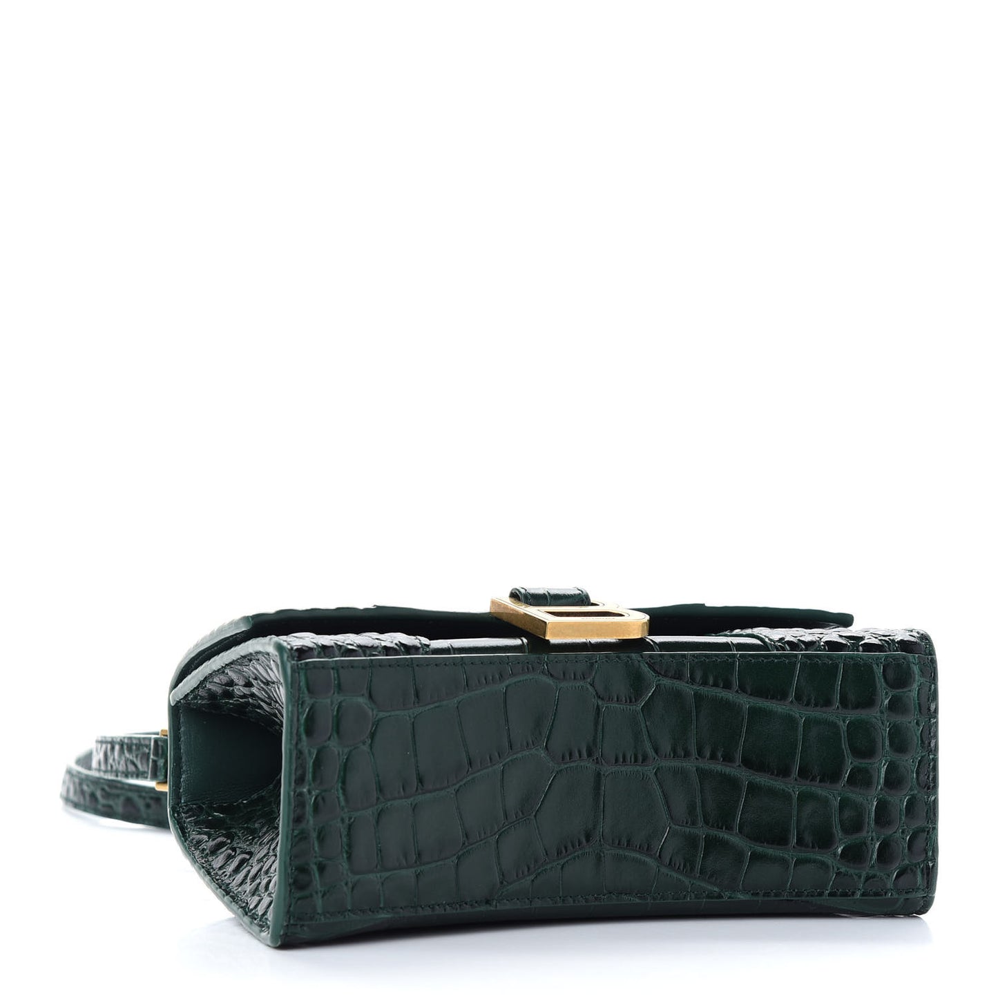 Shiny Calfskin Crocodile Embossed Hourglass Top Handle Bag XS Forest Green