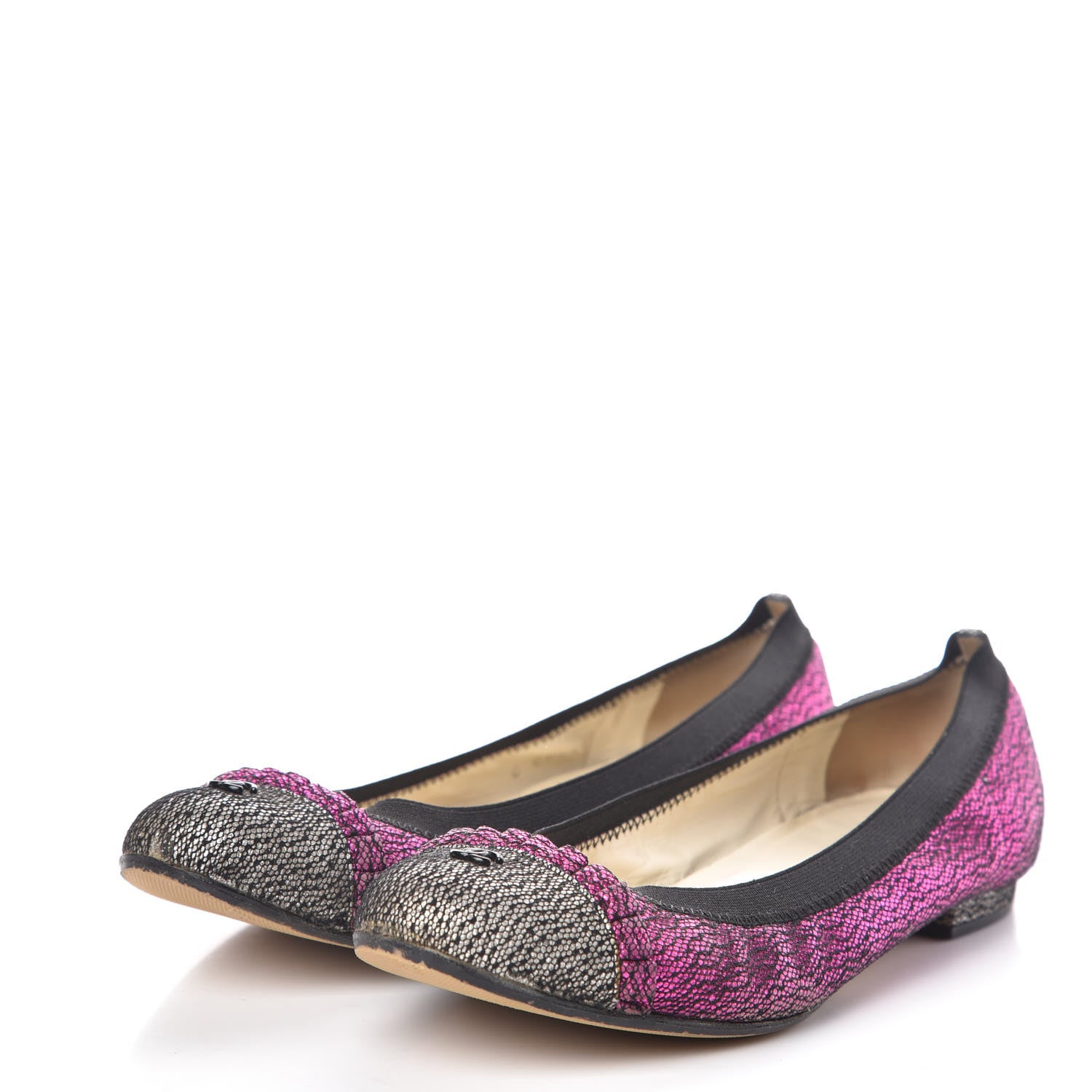 Chanel Metallic Lace Cap Toe Ballerina Flats 37.5 Fuchsia 3 of 14