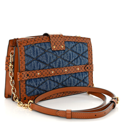 Louis Vuitton Denim Calfskin Malletage Trunk Clutch Light Blue 3 of 9