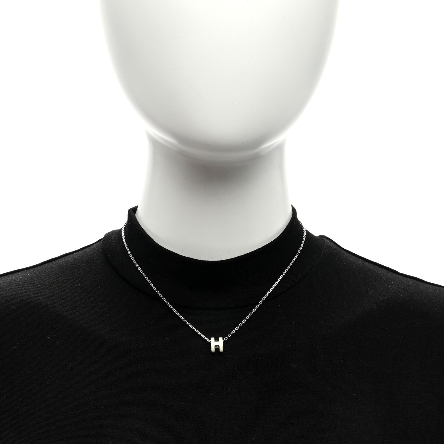 Hermes Lacquered Palladium Mini Pop H Pendant Necklace White 3 of 5