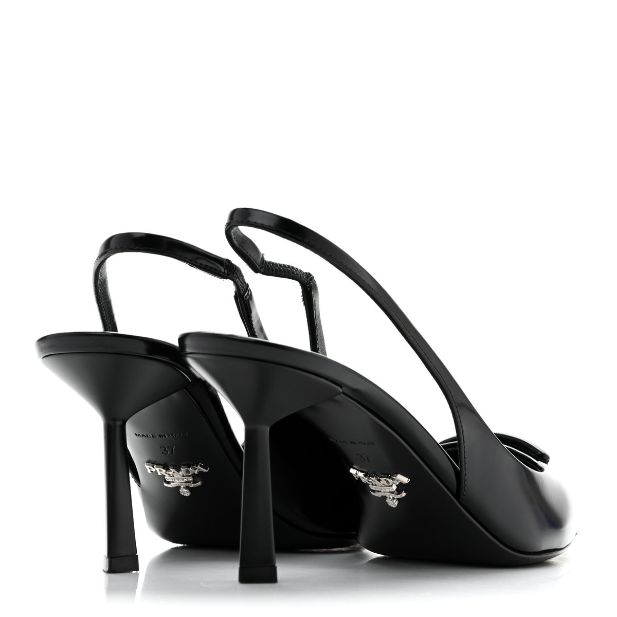 Spazzolato Triangle Logo Pointed Toe 75mm Slingback Pumps 37 Black