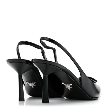 Prada Spazzolato Triangle Logo Pointed Toe 75mm Slingback Pumps 37 Black 5 of 11