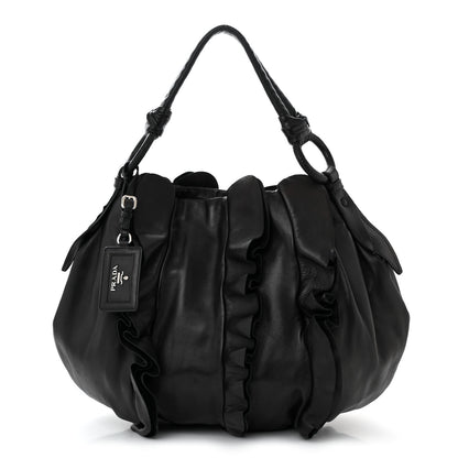 Prada Nappa Ruffle Hobo Black 1 of 9