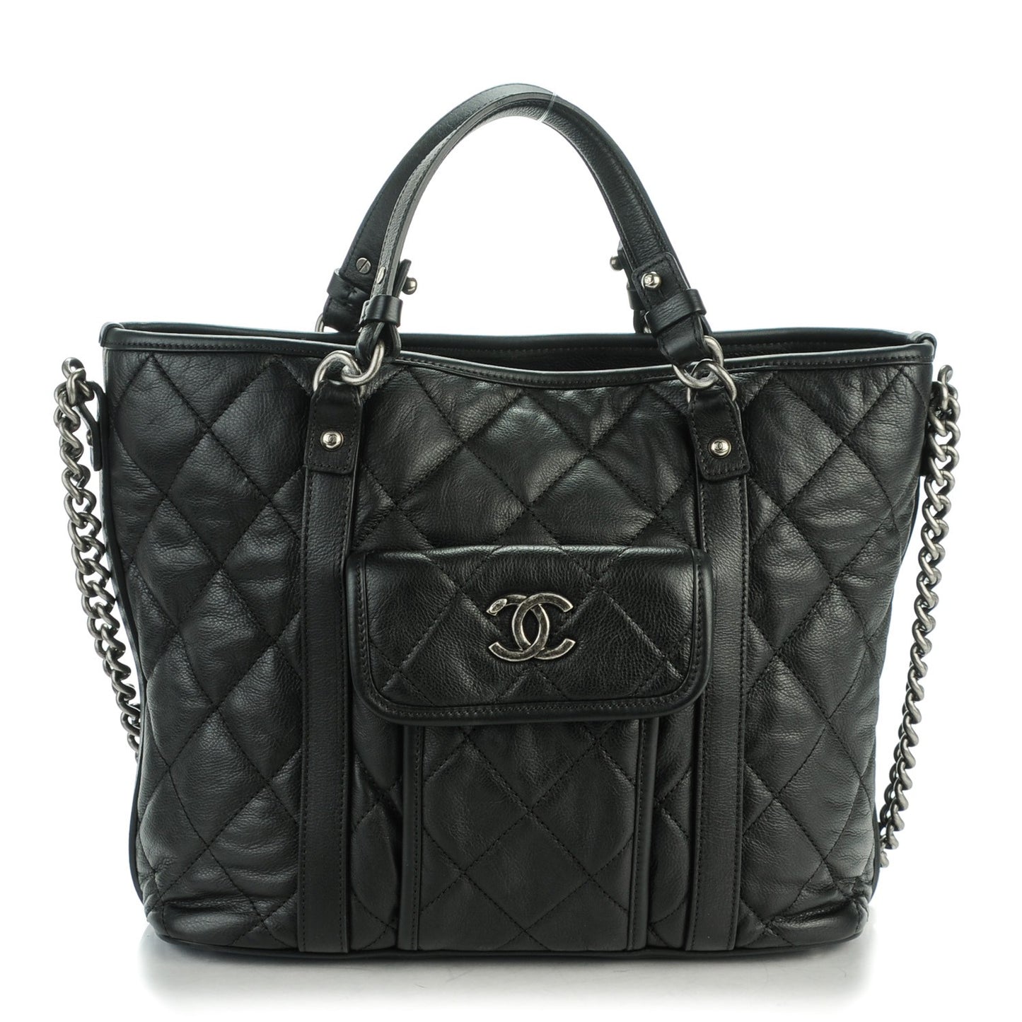 Calfskin Quilted Small Casual Riviera Tote Black