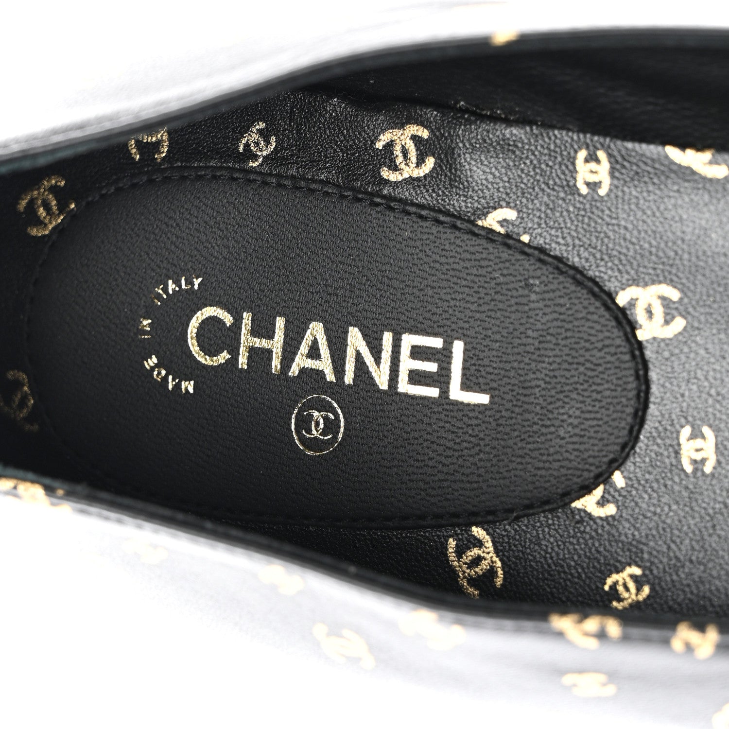 Chanel Lambskin Patent Calfskin Printed CC Cap Toe Ballerina Flats 40 Black Gold 7 of 8