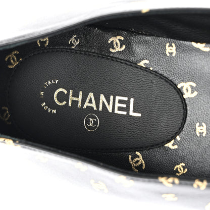 Chanel Lambskin Patent Calfskin Printed CC Cap Toe Ballerina Flats 40 Black Gold 7 of 8