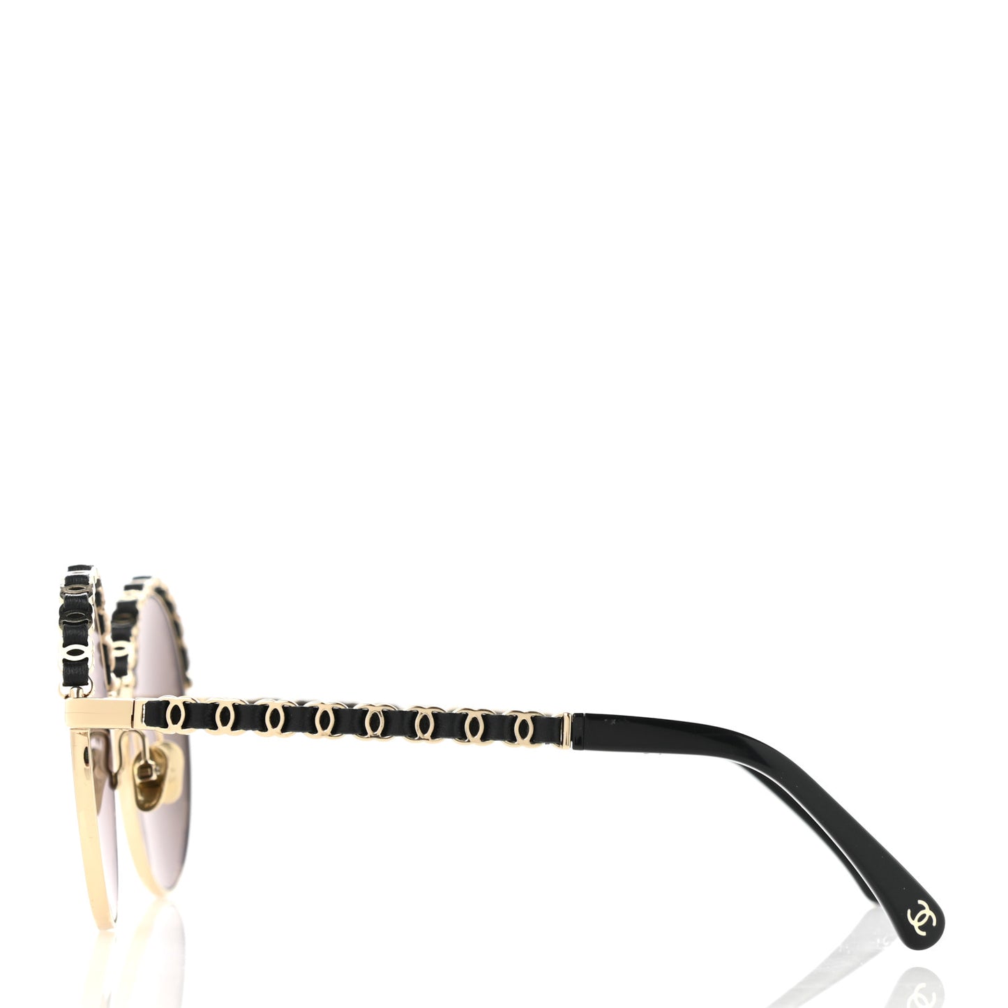 Metal Calfskin Round Chain Sunglasses 4265-Q Black