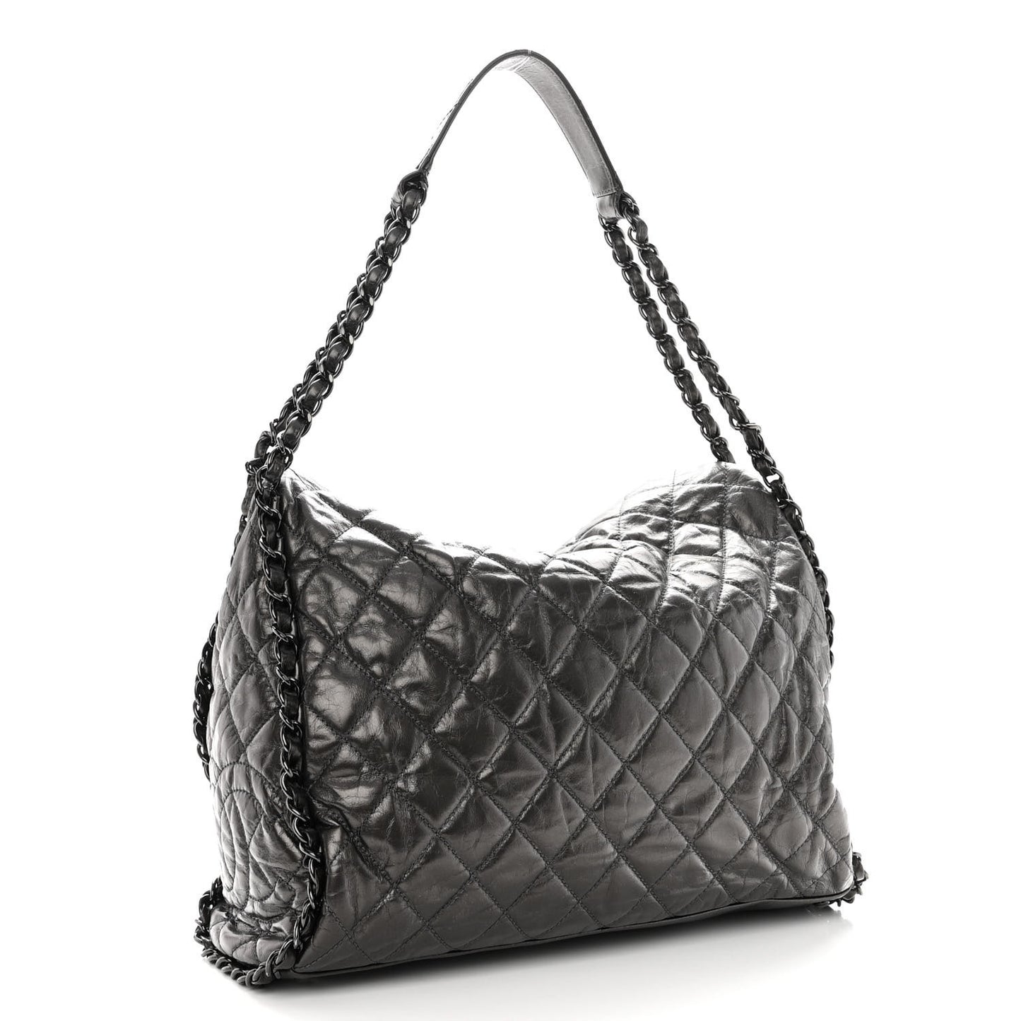 Metallic Calfskin Quilted Large Chain Me Hobo Dark Grey