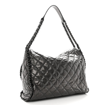 Chanel Metallic Calfskin Quilted Large Chain Me Hobo Dark Grey 3 of 10