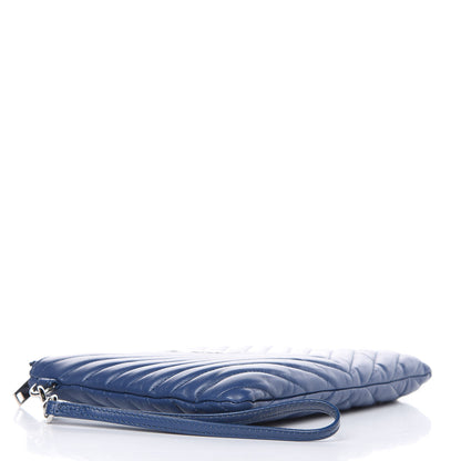 Saint Laurent Calfskin Matelasse Chevron Monogram A5 Wristlet Medium Blue 4 of 9