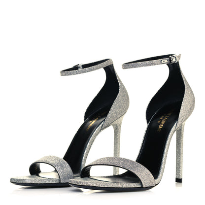 Saint Laurent Glitter Amber 105 Ankle Strap Sandals 38.5 Silver 3 of 8