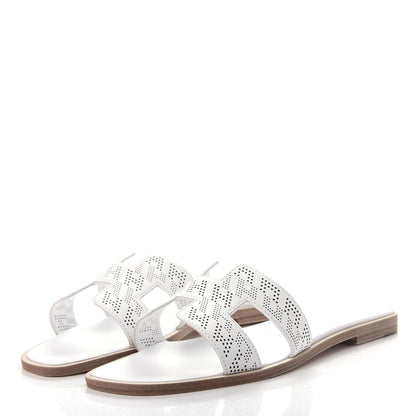 Hermes Calfskin Perforated Oran Sandals 37 White 3 of 10