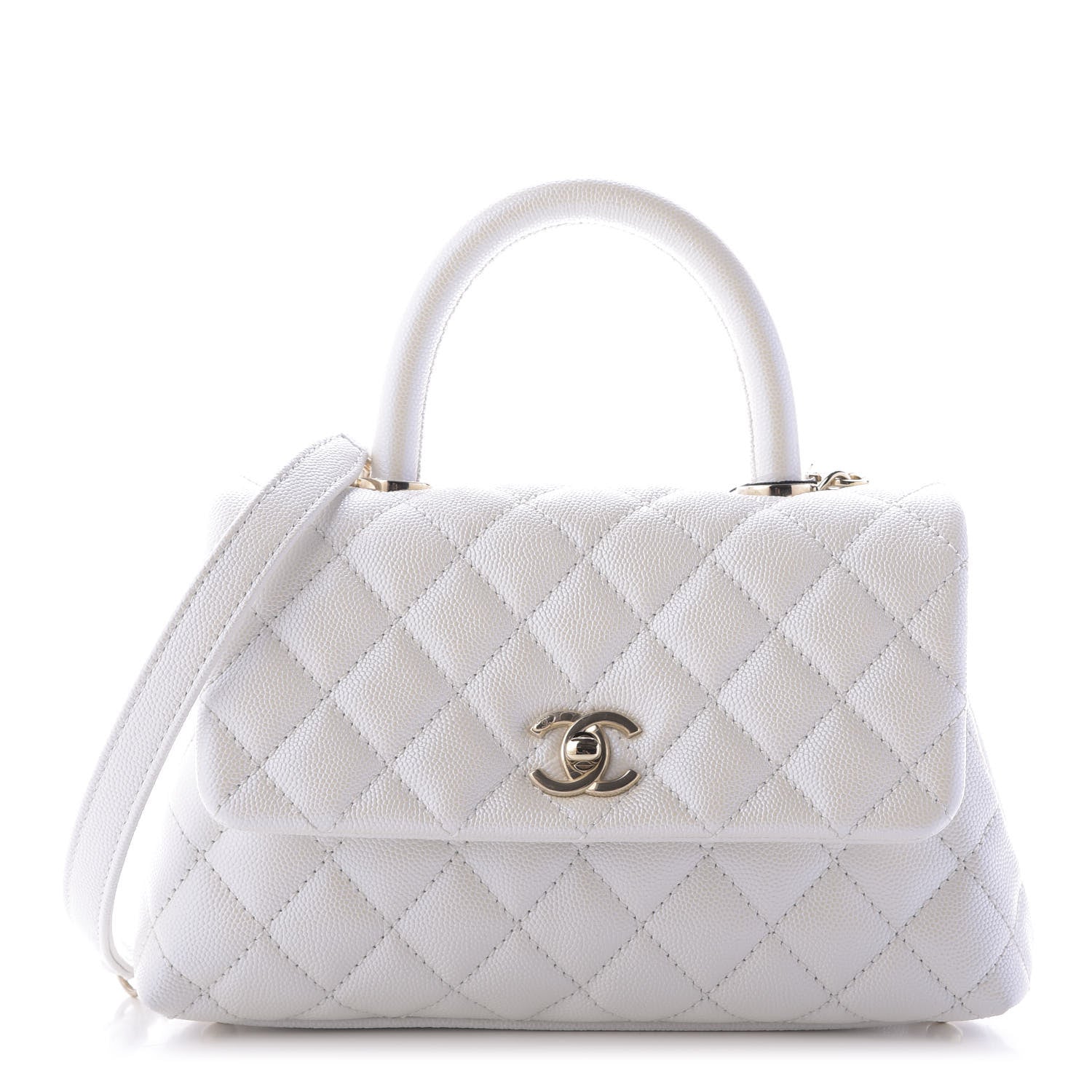 Chanel Iridescent Caviar Quilted Mini Coco Handle Flap White 1 of 10