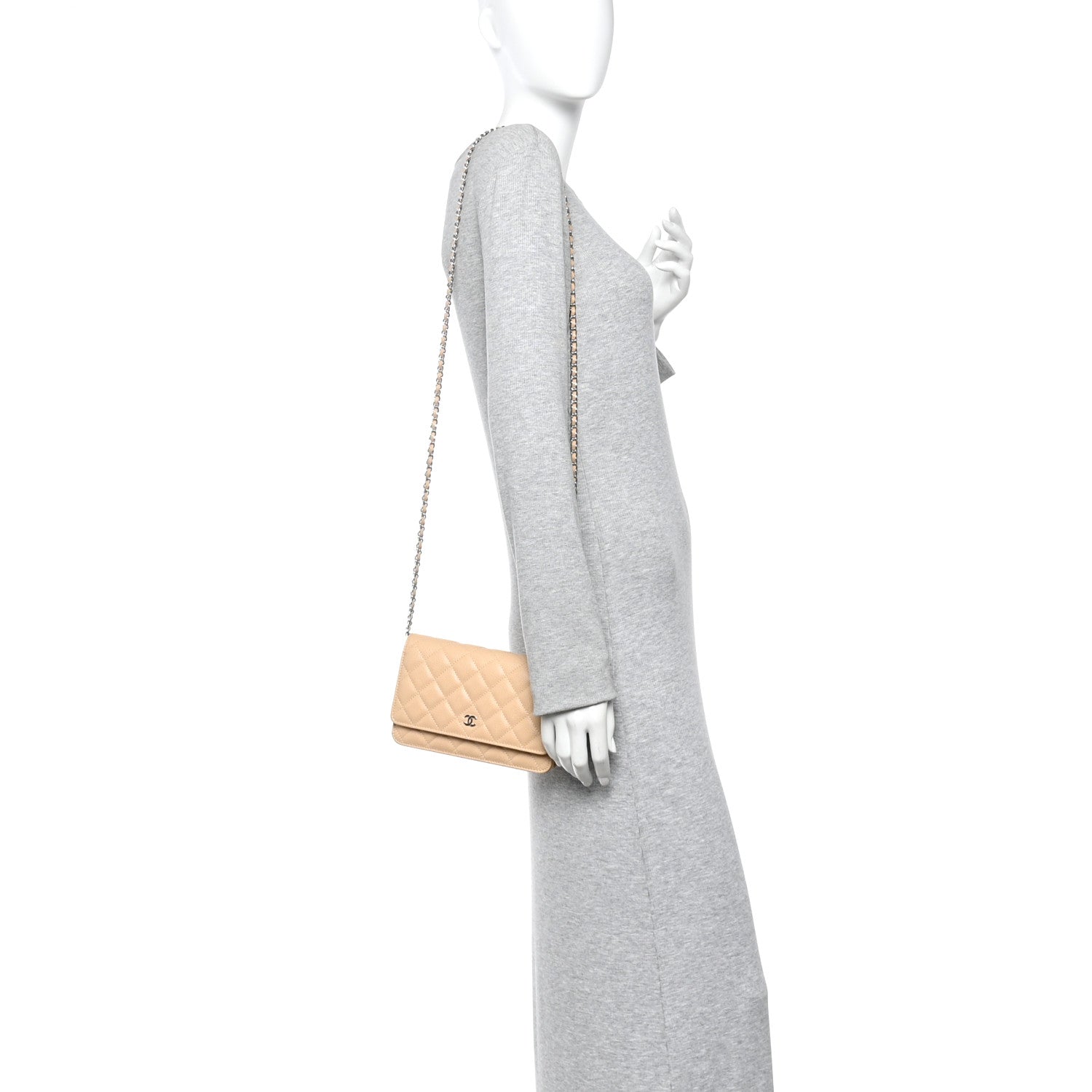 Chanel Caviar Quilted Wallet on Chain WOC Beige 2 of 12